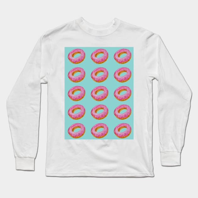 Watercolor donuts pattern - pink and blue background Long Sleeve T-Shirt by wackapacka